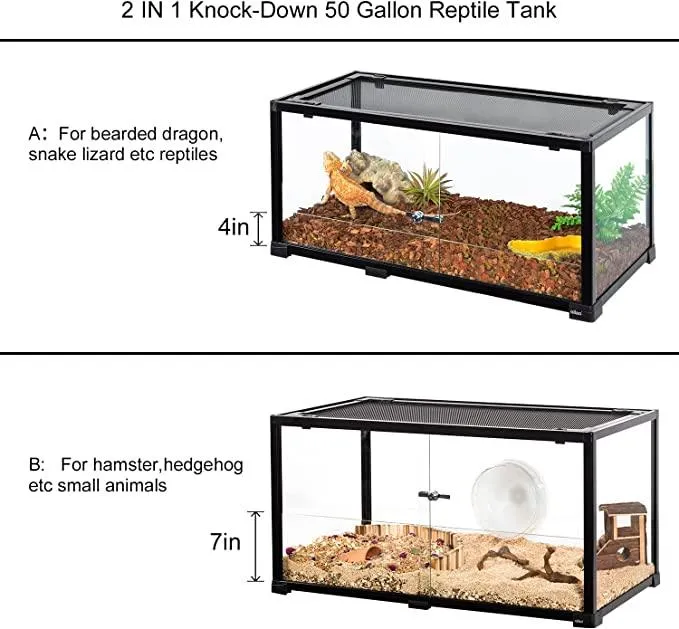 50 Gallon Reptile Terrarium 2 in 1 Reptile Tank 36" x 18" x 18" with Sliding Front Doors