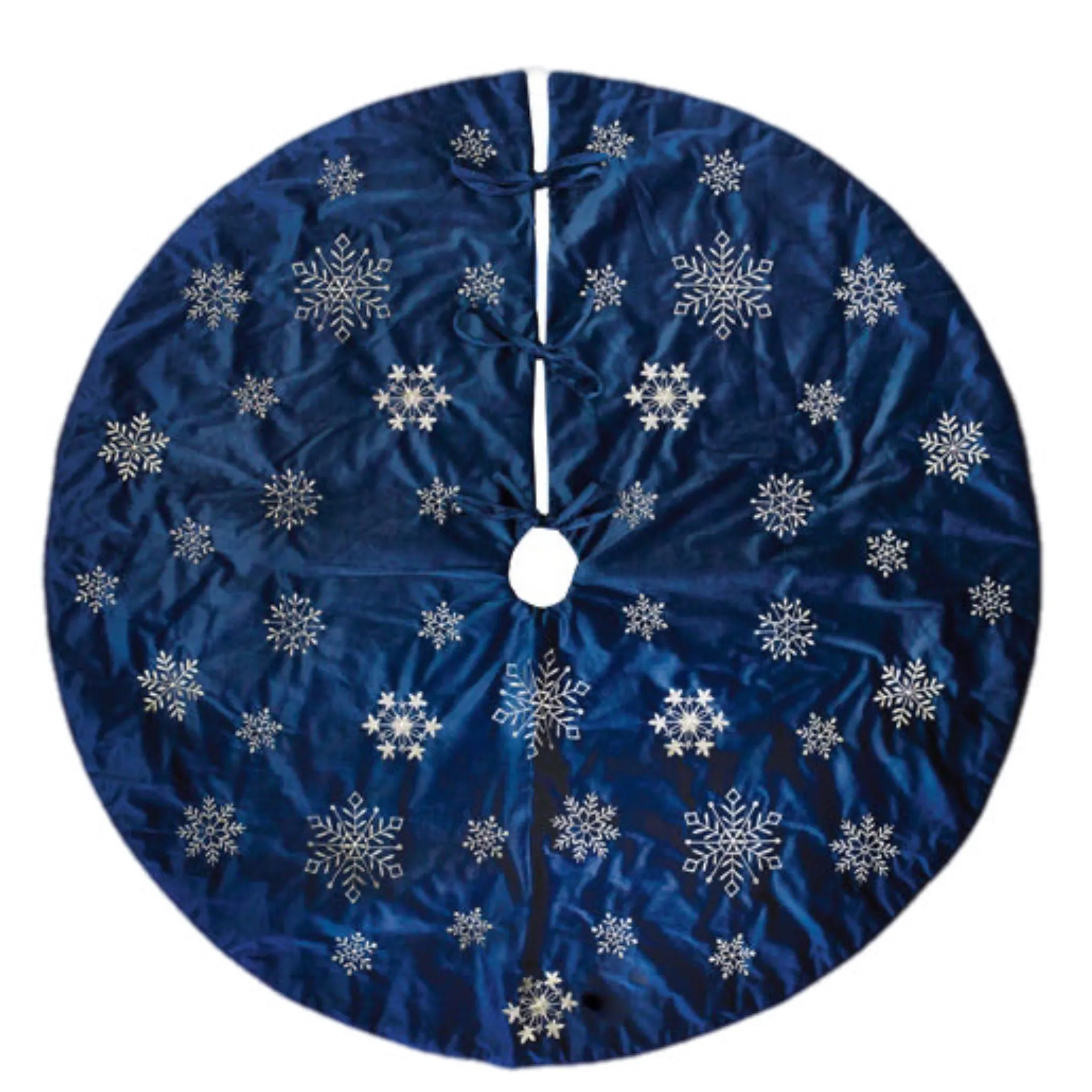 54" Navy Blue With Gold Snowflakes Tree Skirt