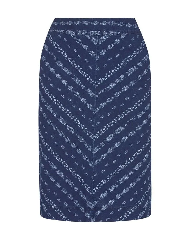 A-Line Chevron Print Denim Skirt