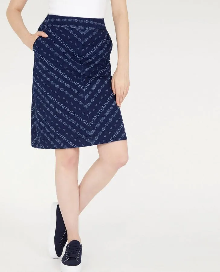 A-Line Chevron Print Denim Skirt