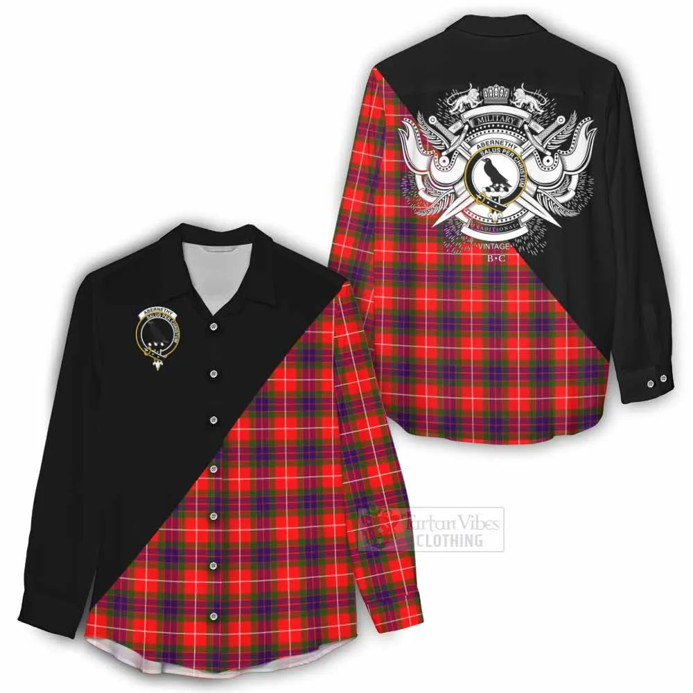 Abernethy Tartan Women's Casual Shirt with Family Crest and Military Logo Style