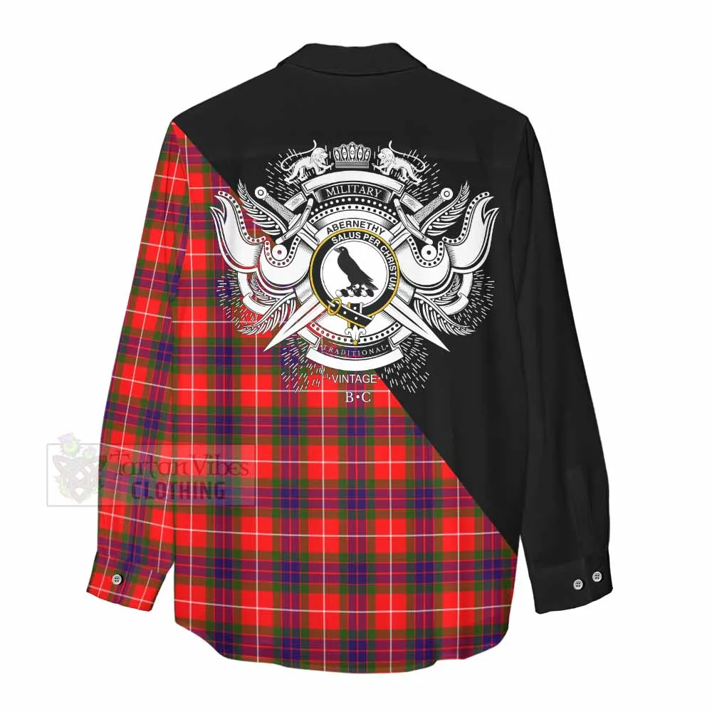 Abernethy Tartan Women's Casual Shirt with Family Crest and Military Logo Style