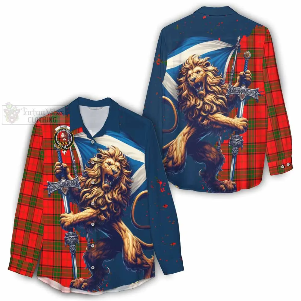 Adair Tartan Family Crest Women's Casual Shirt with Scottish Majestic Lion