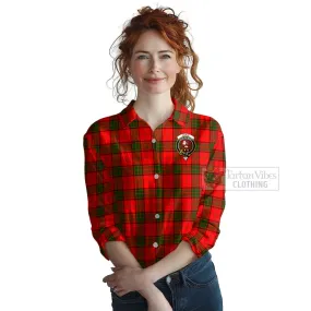 Adair Tartan Women's Casual Shirt with Family Crest and Bearded Skull Holding Bottles of Whiskey