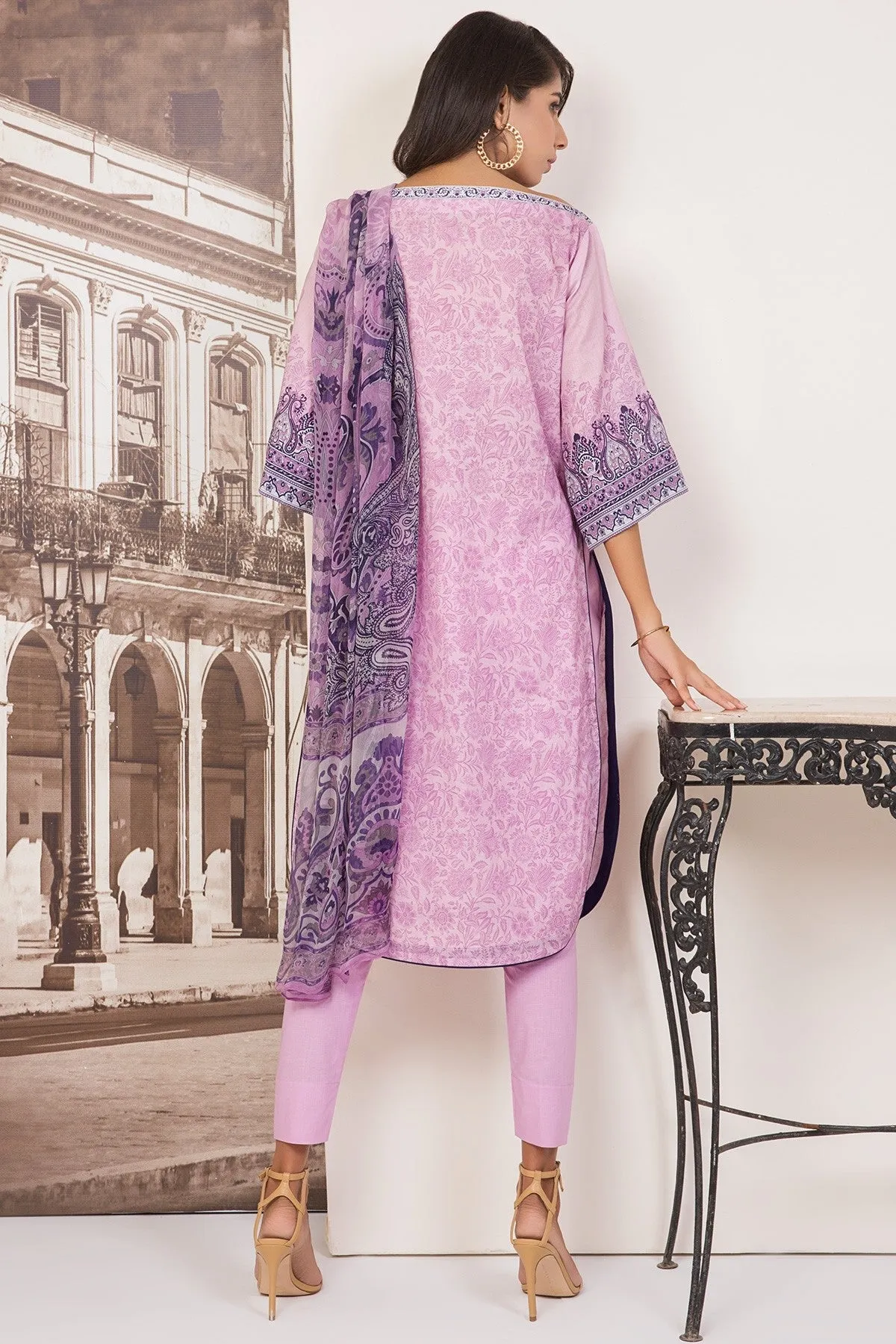 AlKaram Cambric Collection 2018 – 3 Piece Embroidered with Chiffon Printed Dupatta – MS-4.1-18-Purple