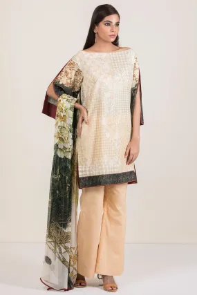 AlKaram Cambric Collection 2018 – 3 Piece Plain with Chiffon Printed Dupatta – MS-03-18-Yellow