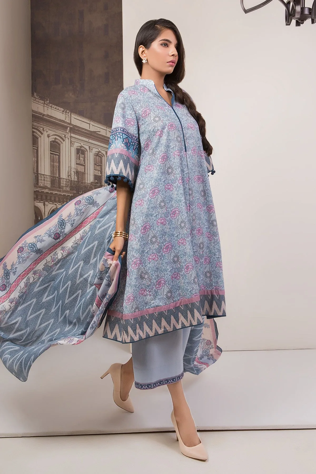 AlKaram Cambric Collection 2018 – 3 Piece Printed Plain – MS-27.1-18-Blue