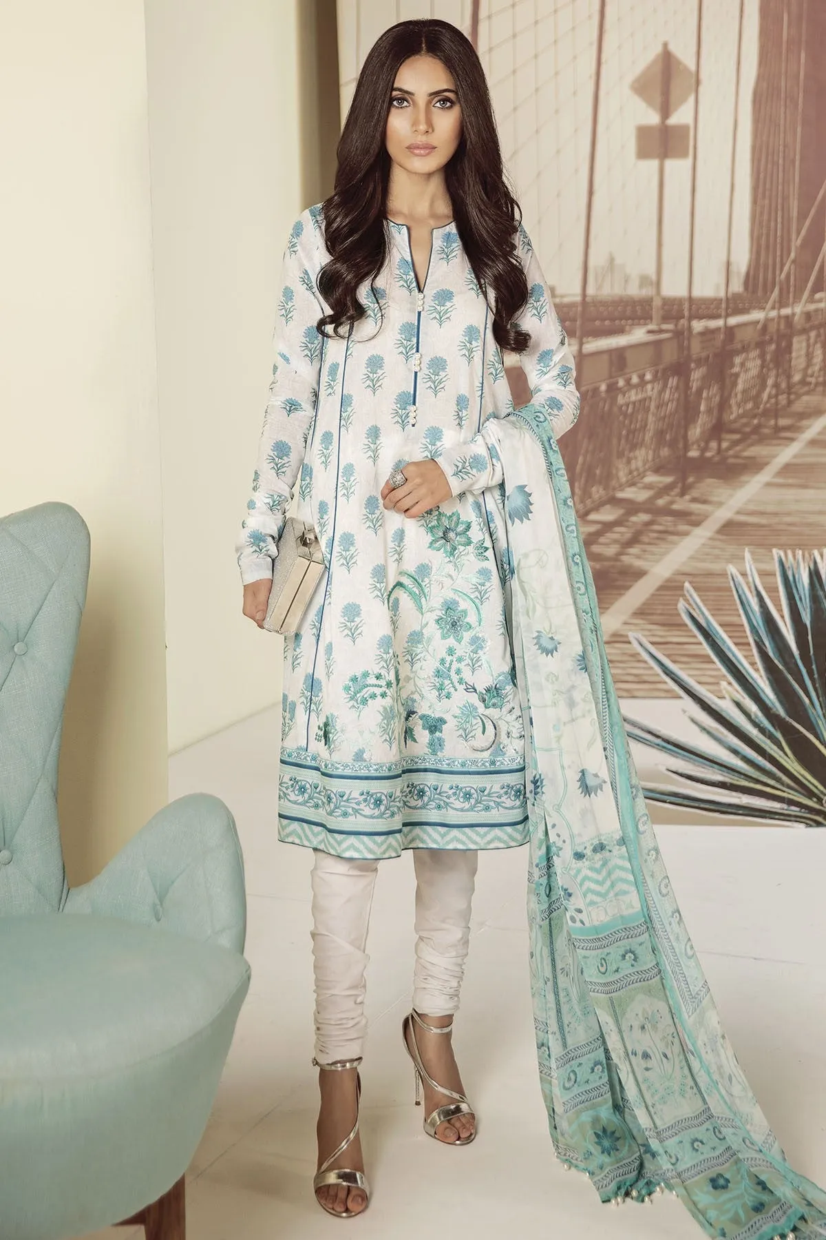 AlKaram Mid Summer 2018 – 3 Piece Embroidered with Chiffon Printed Dupatta – MS-9.1-18-Blue