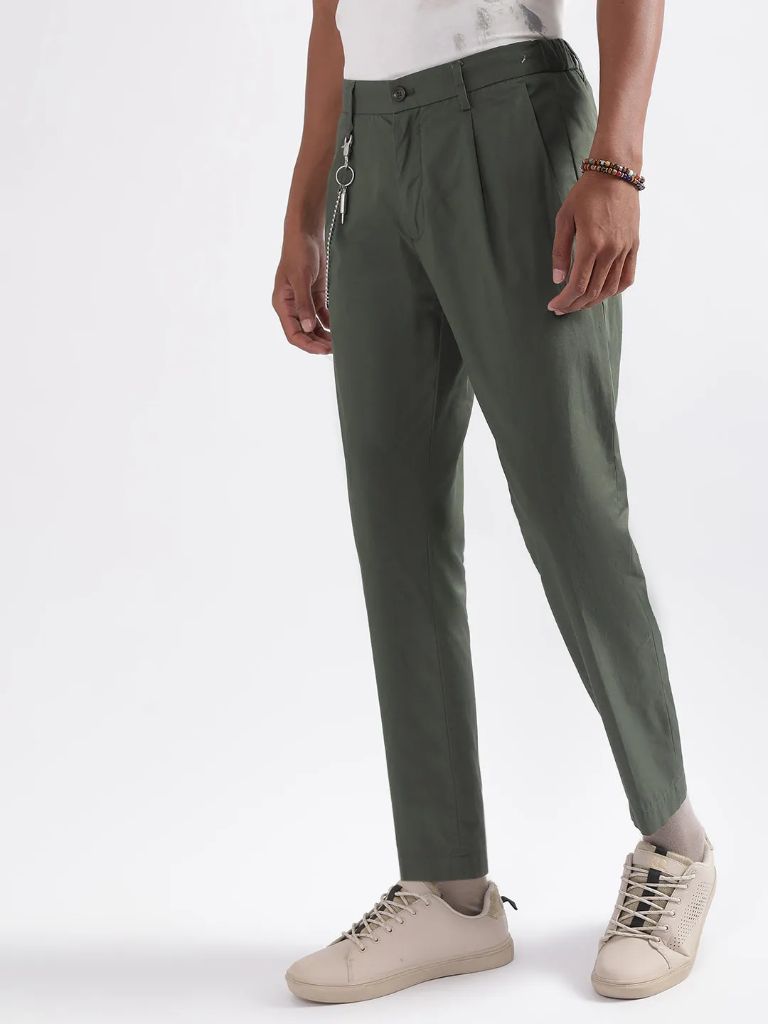 Antony Morato Men Carrot Pleated Regular Fit Cotton Trousers