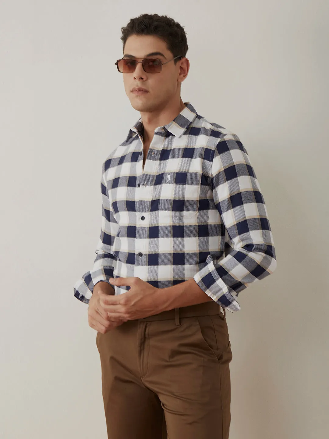 Beige Checks Slim Fit Shirt