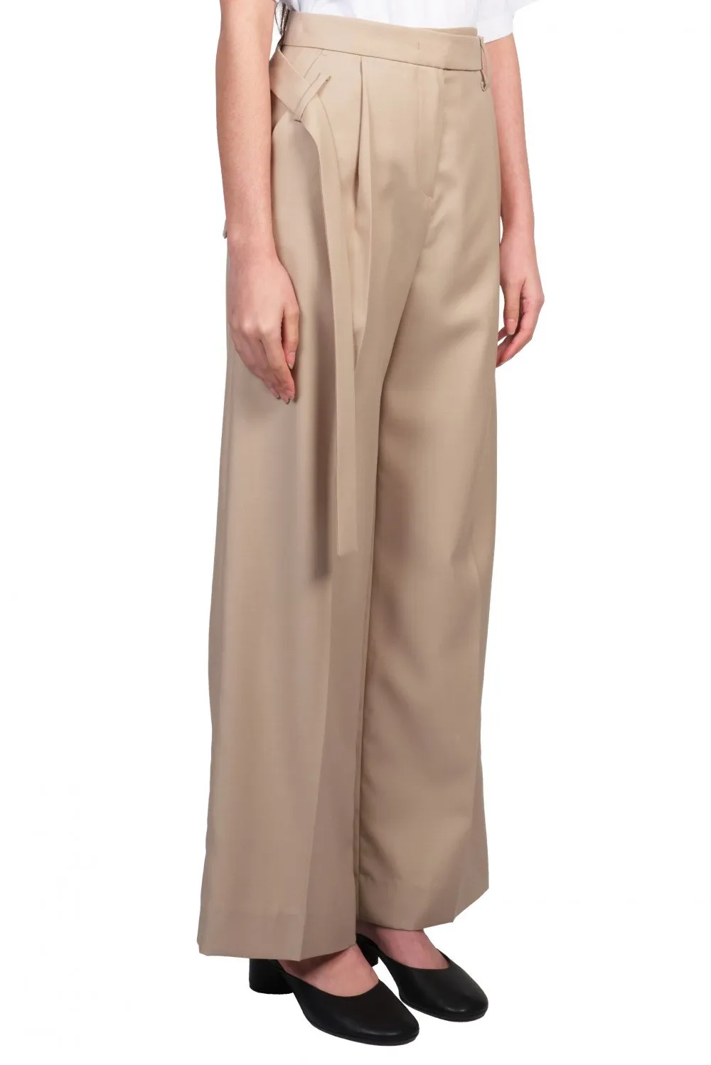 Beige Long Belted Trousers