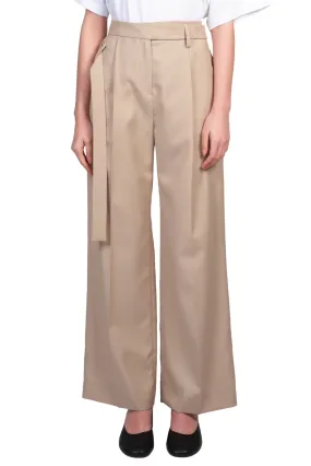 Beige Long Belted Trousers