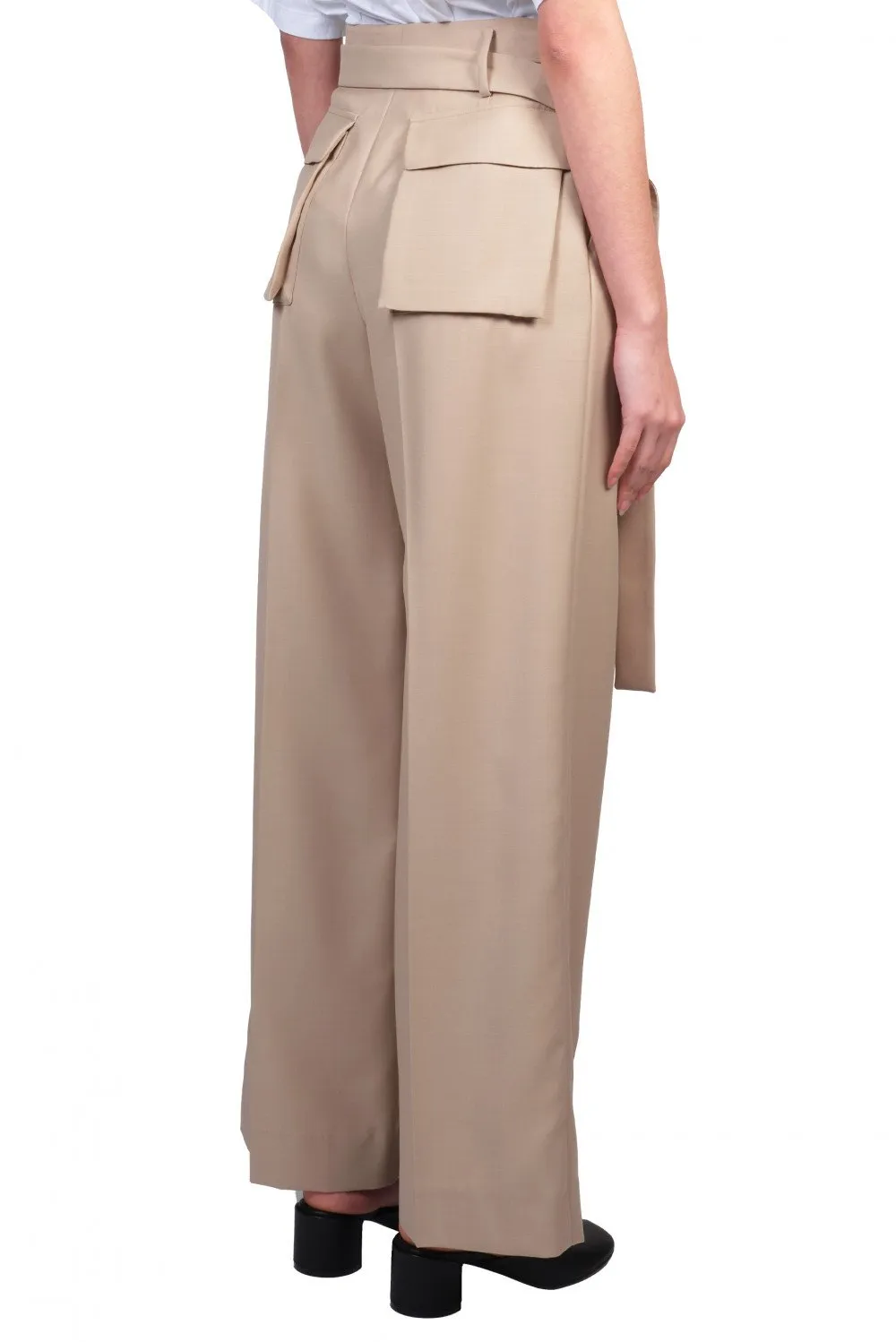 Beige Long Belted Trousers