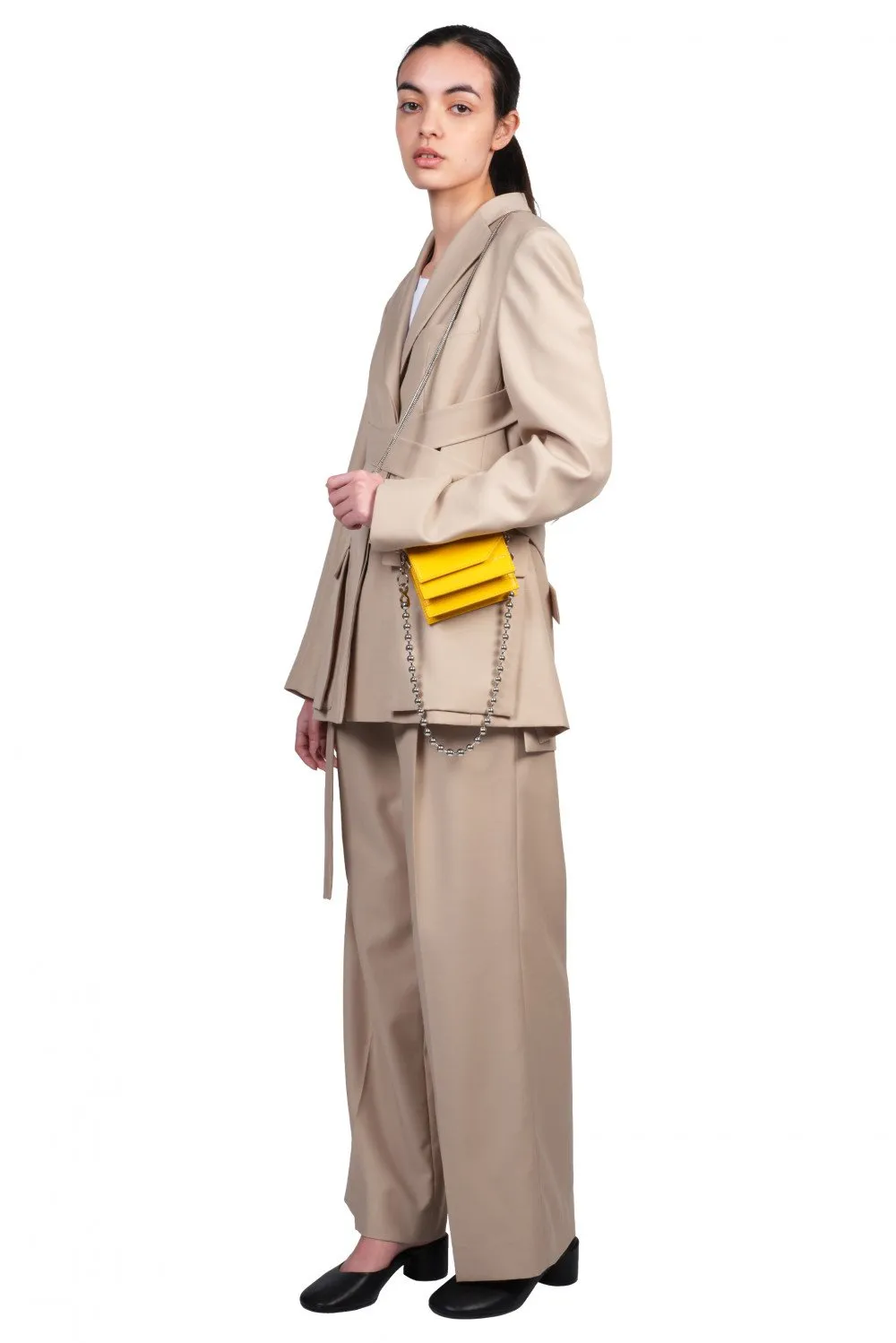 Beige Long Belted Trousers