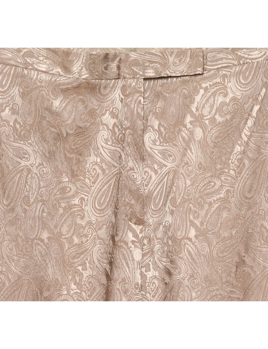 Beige Paisley Print Y2K Metallic Trousers - W28 L32