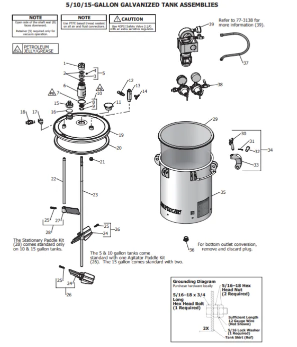 Binks 183G 5 Gallons ASME Galvanized Carbon Steel Pressure Tank - Single Regulated & 15:1 Gear Reduced Agitator