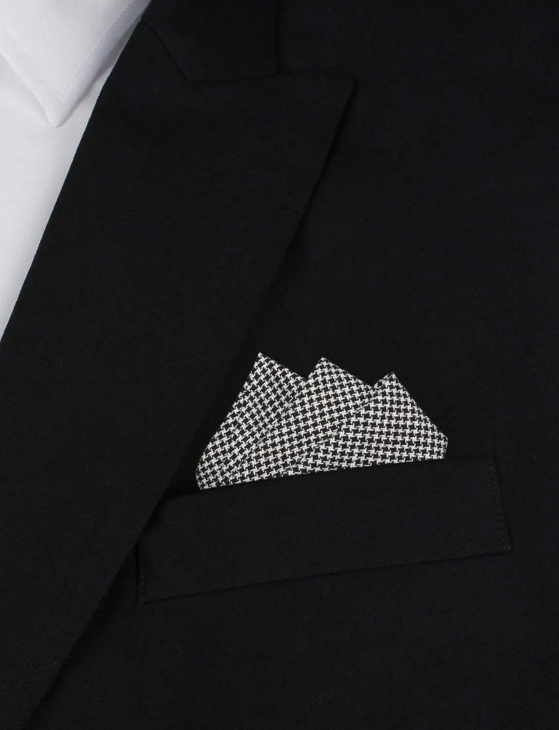 Black & White Houndstooth Cotton Pocket Square