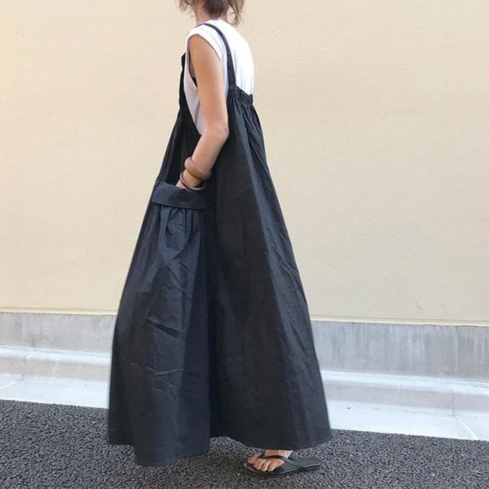 Black Suspenders Pleated Overall Dress