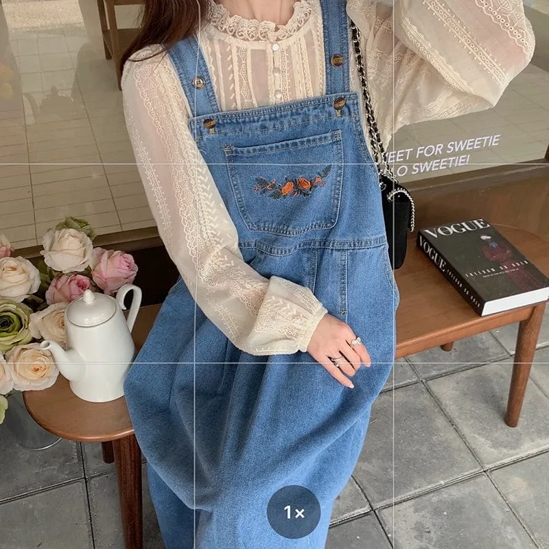 Blue Denim Midi Overall Dress