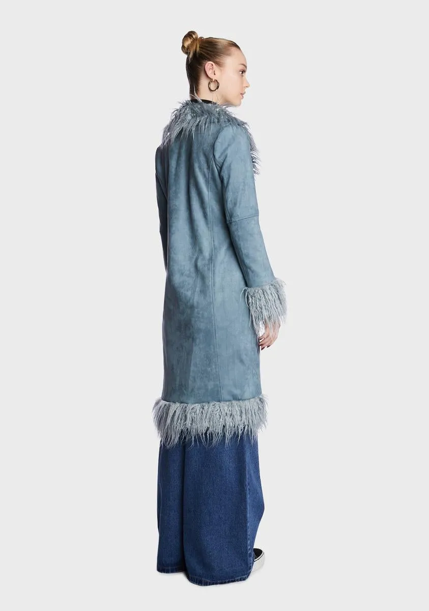 Blue Faux Fur Trimmed Coat