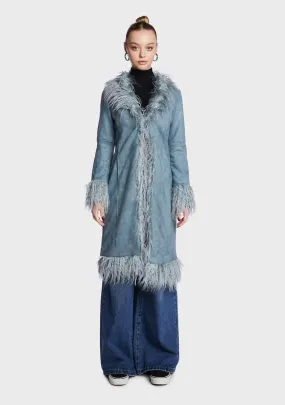 Blue Faux Fur Trimmed Coat