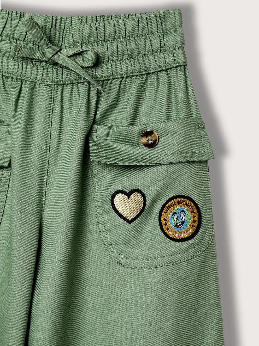 Blue Giraffe Girls Olive Solid Regular Fit Trouser