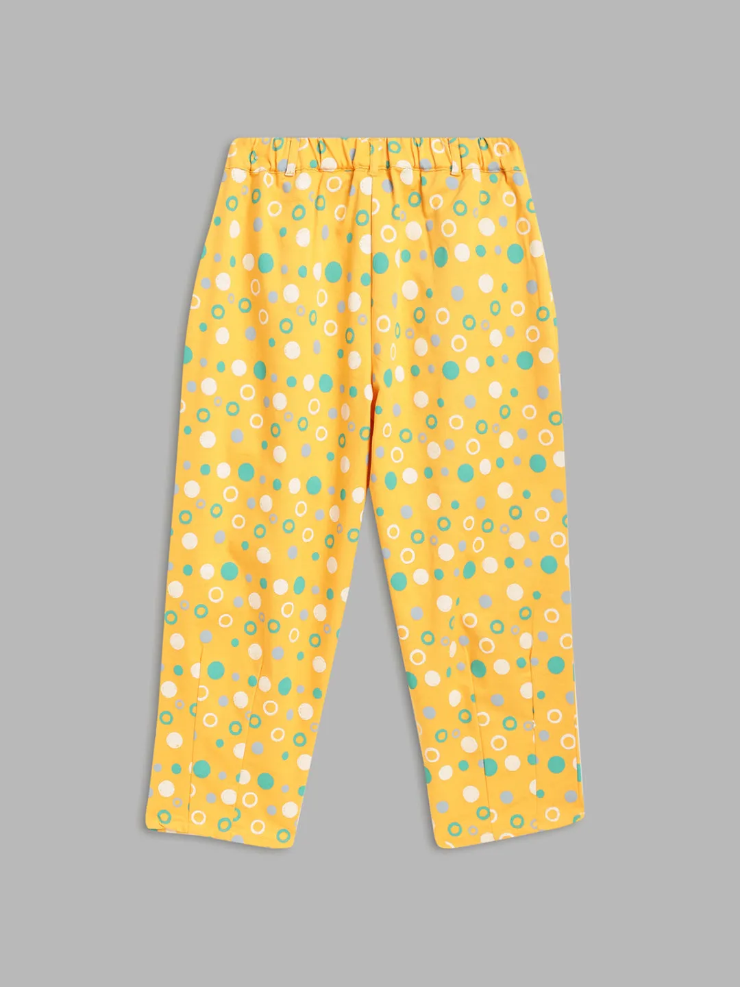 Blue Giraffe Girls Yellow Printed Loose Fit Mid-Rise Flat-Front Trouser