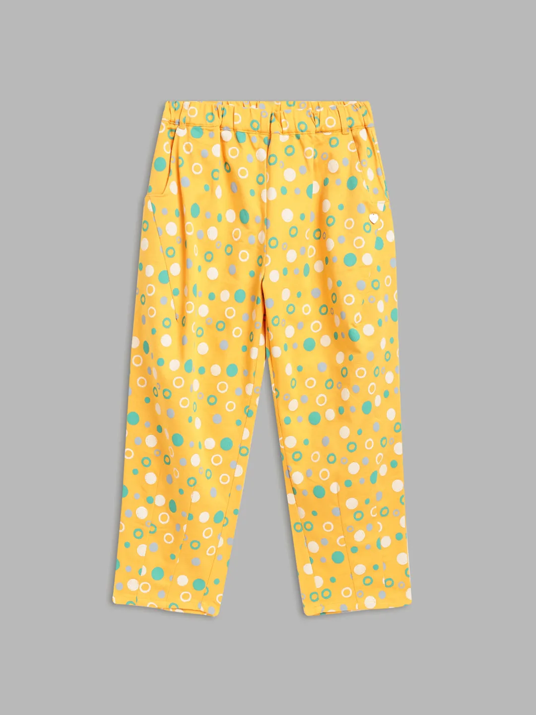 Blue Giraffe Girls Yellow Printed Loose Fit Mid-Rise Flat-Front Trouser