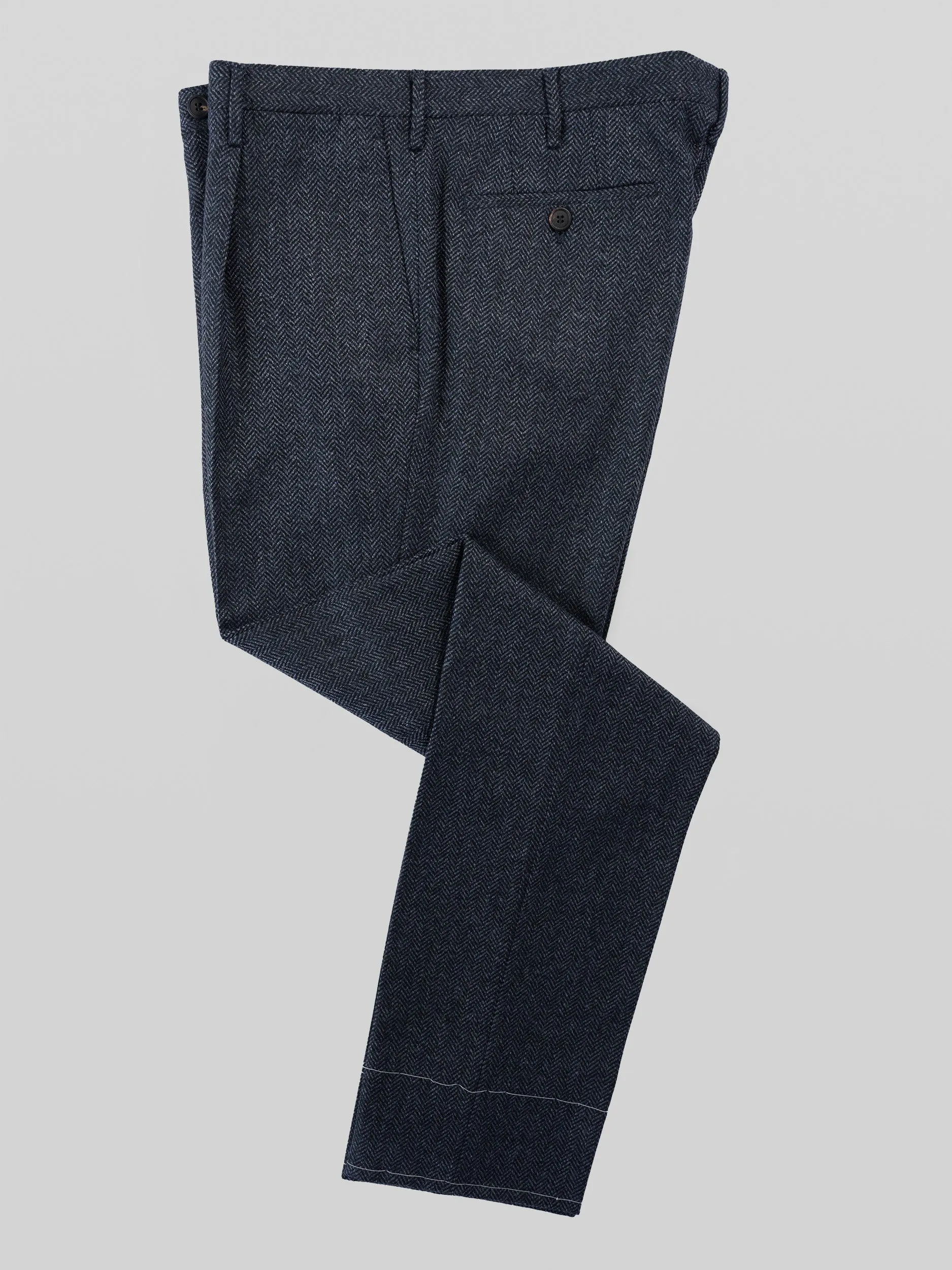 Blue melange herringbone wool cashmere trousers