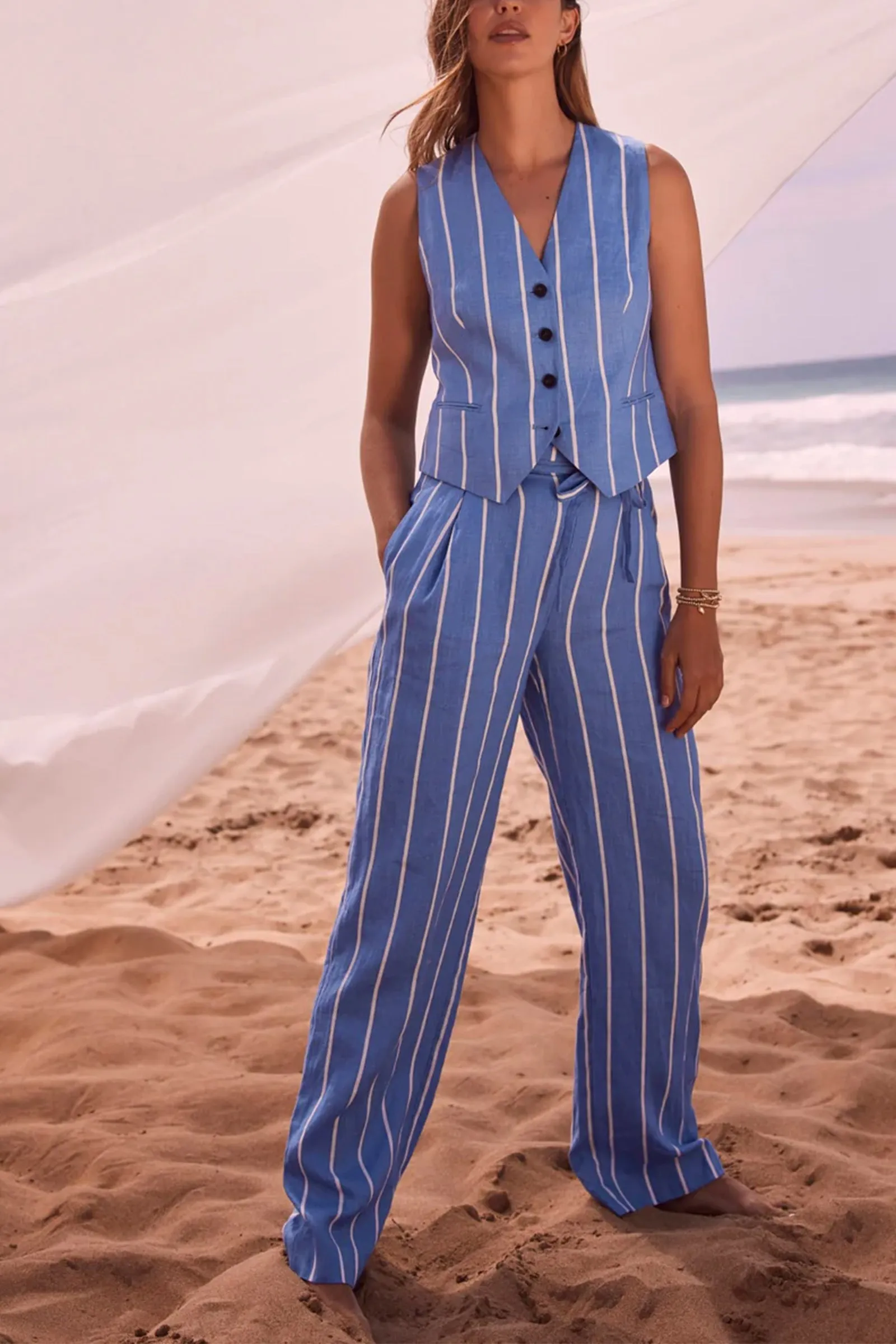 Blue Striped Linen Trousers