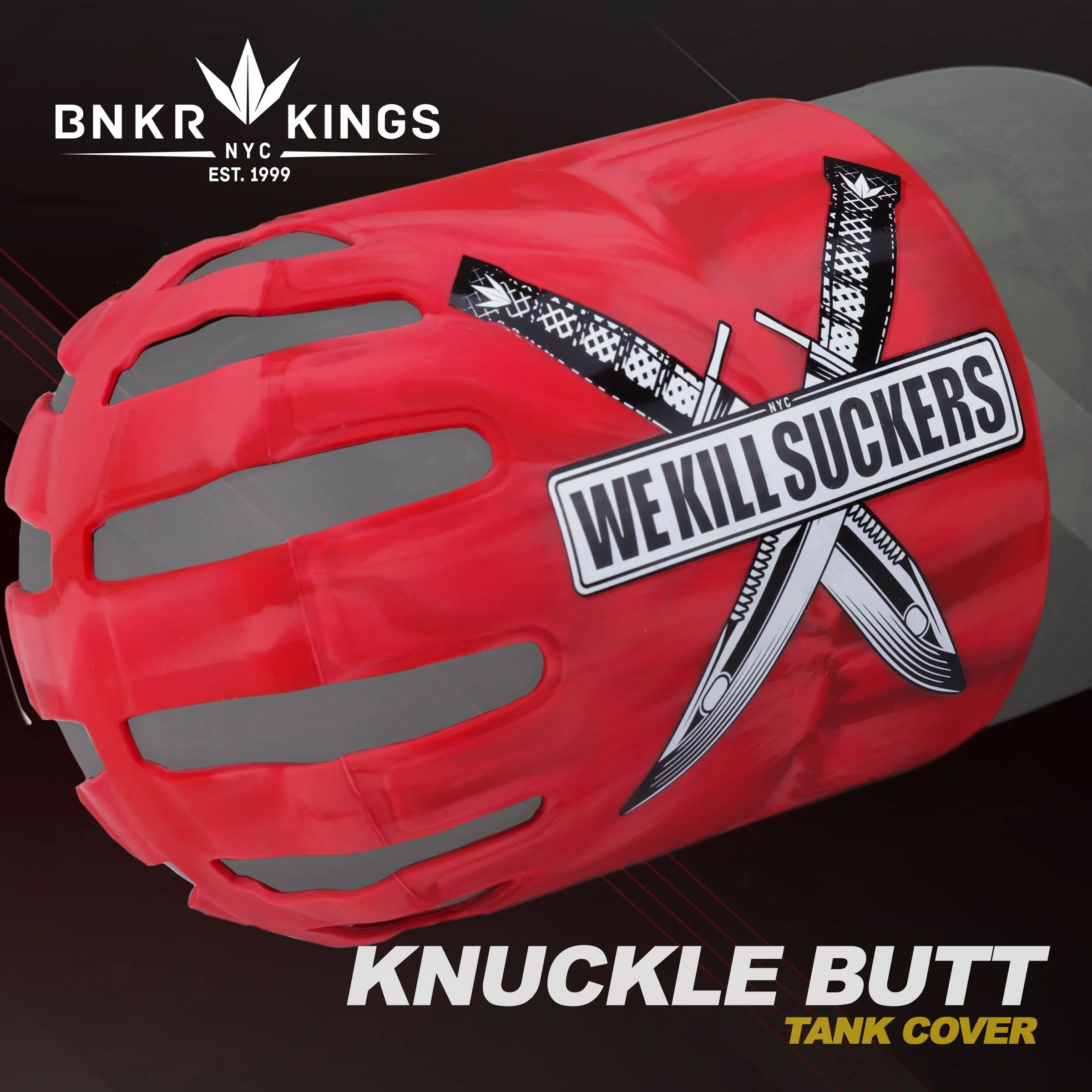 BNKR Bunker Kings Knuckle Butt Paintball Tank Cover - WKS Knife - Red