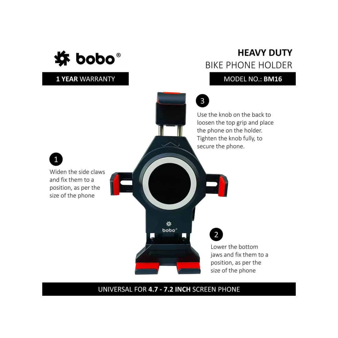 BOBO BM16 Anti-Vibration Metallic Bike Phone Holder (with Fast 15W Wireless Charger) Motorcycle Mobile Mount