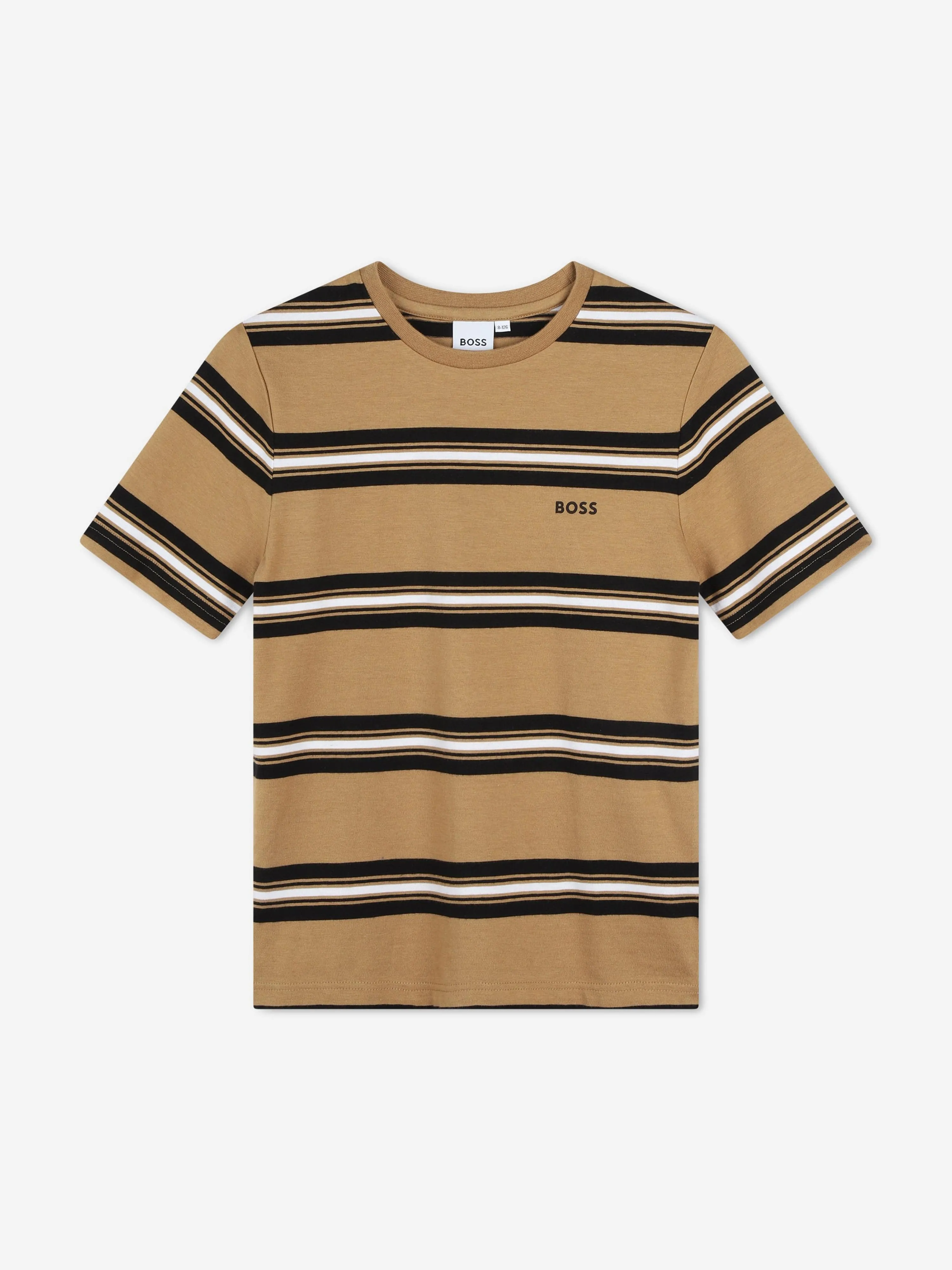 BOSS Boys Striped Logo T-Shirt in Brown