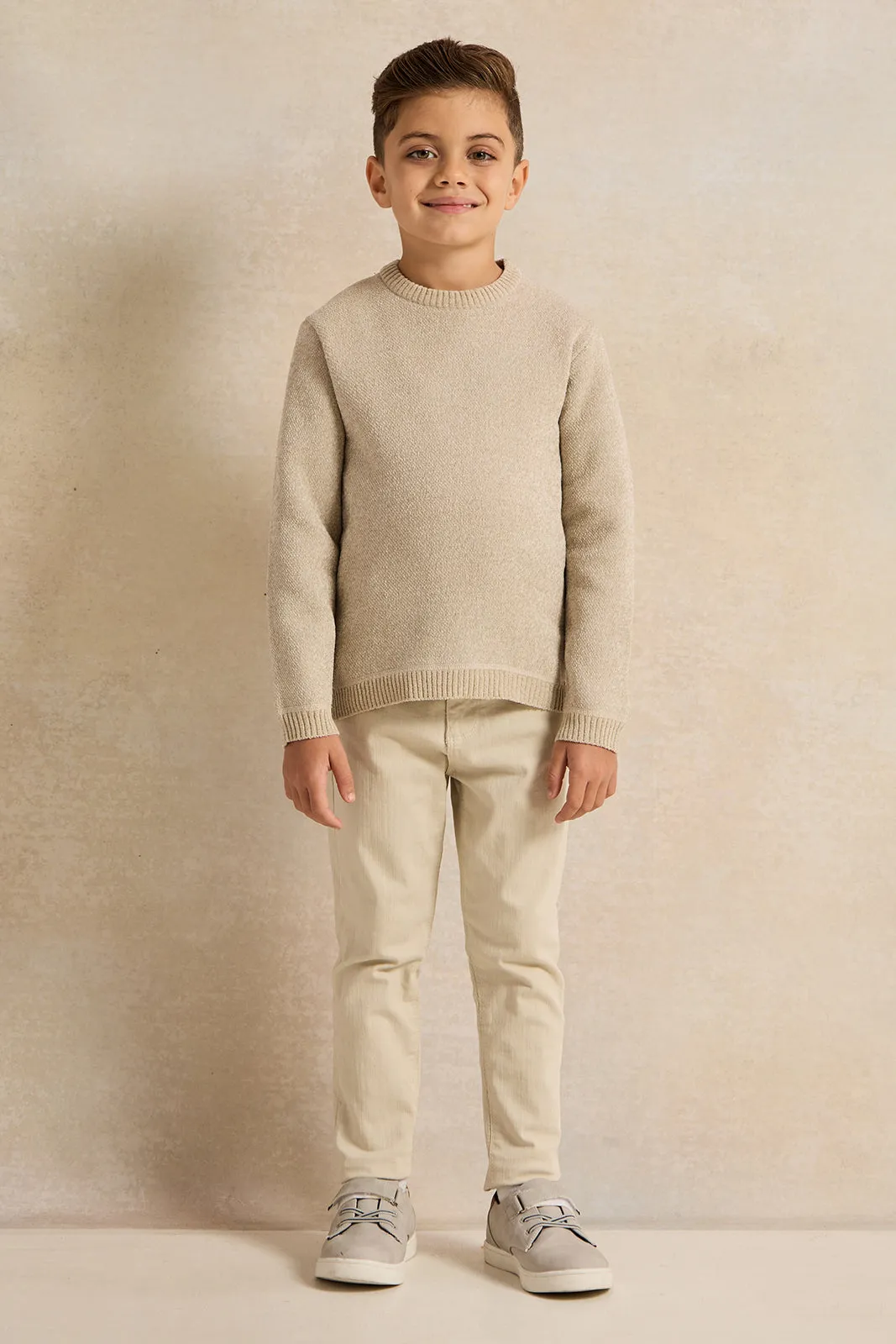 Boys Beige Plain Pullover