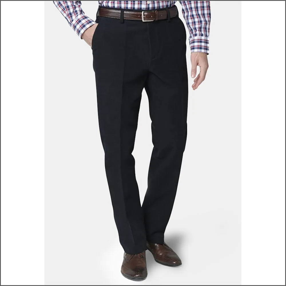 Brook Taverner Navy Kerswell Moleskin Trousers--