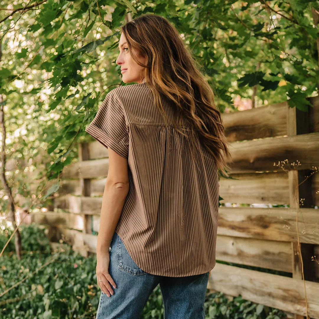 Button Down Blouse, Cinnamon Stripe