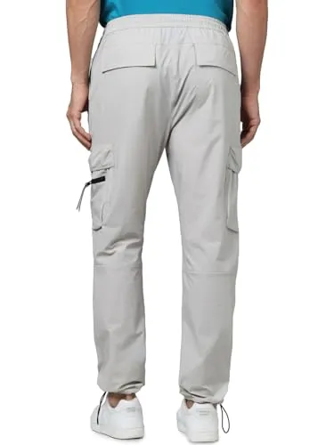 Celio Men Grey Solid Regular Fit Nylon Cargo Trousers (3596656035352, Grey, 28)