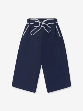 Chloé Girls Linen Flared Trousers in Navy