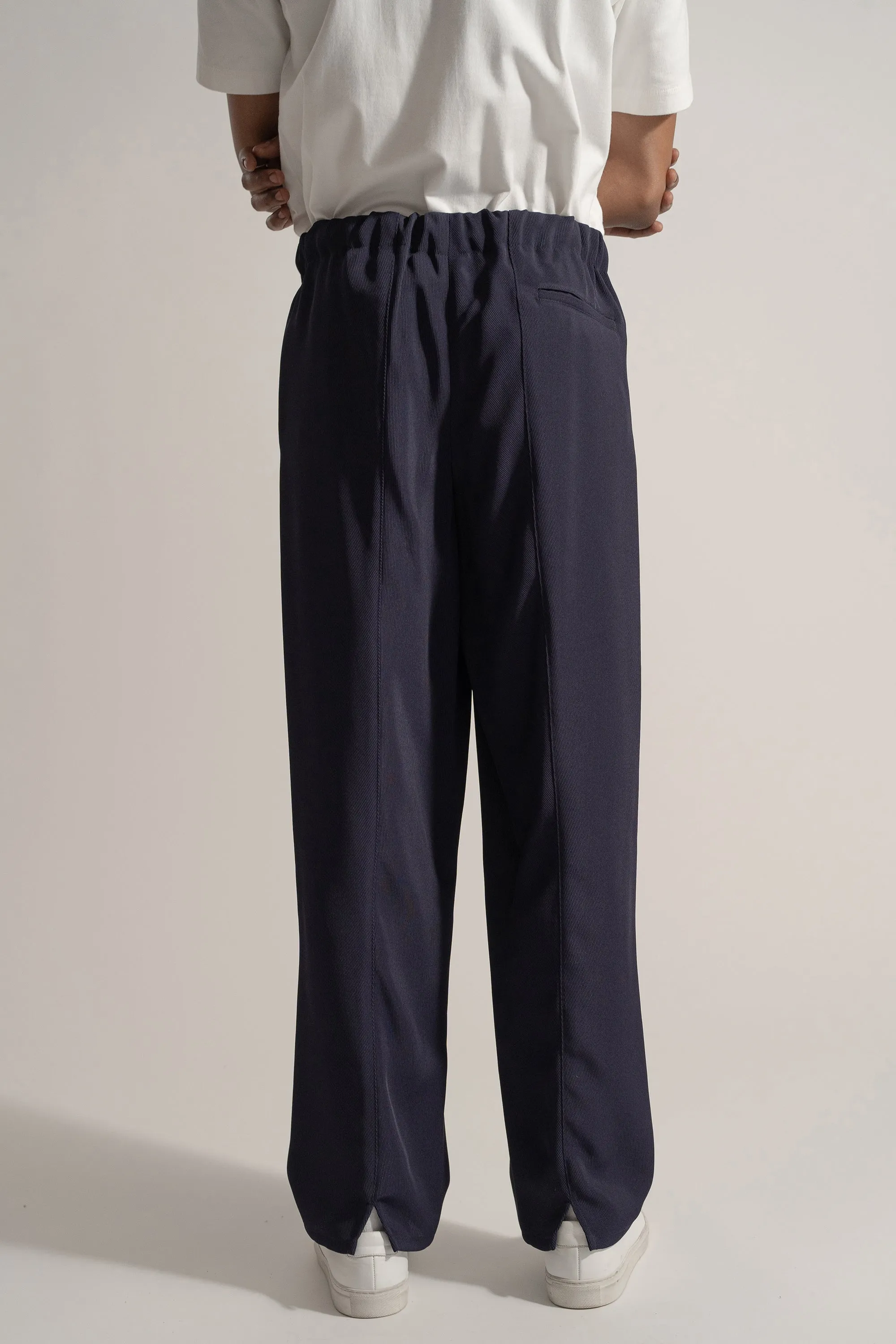 Classic Rayon Tricotine Drawstring Trouser in Navy