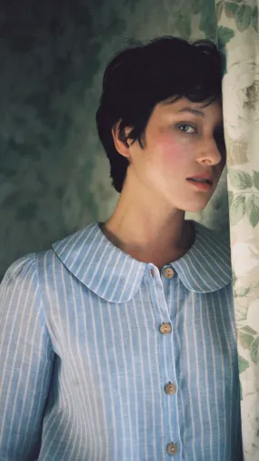 Claudine Linen Blouse in Baby Blue Stripe by Ma   Lin