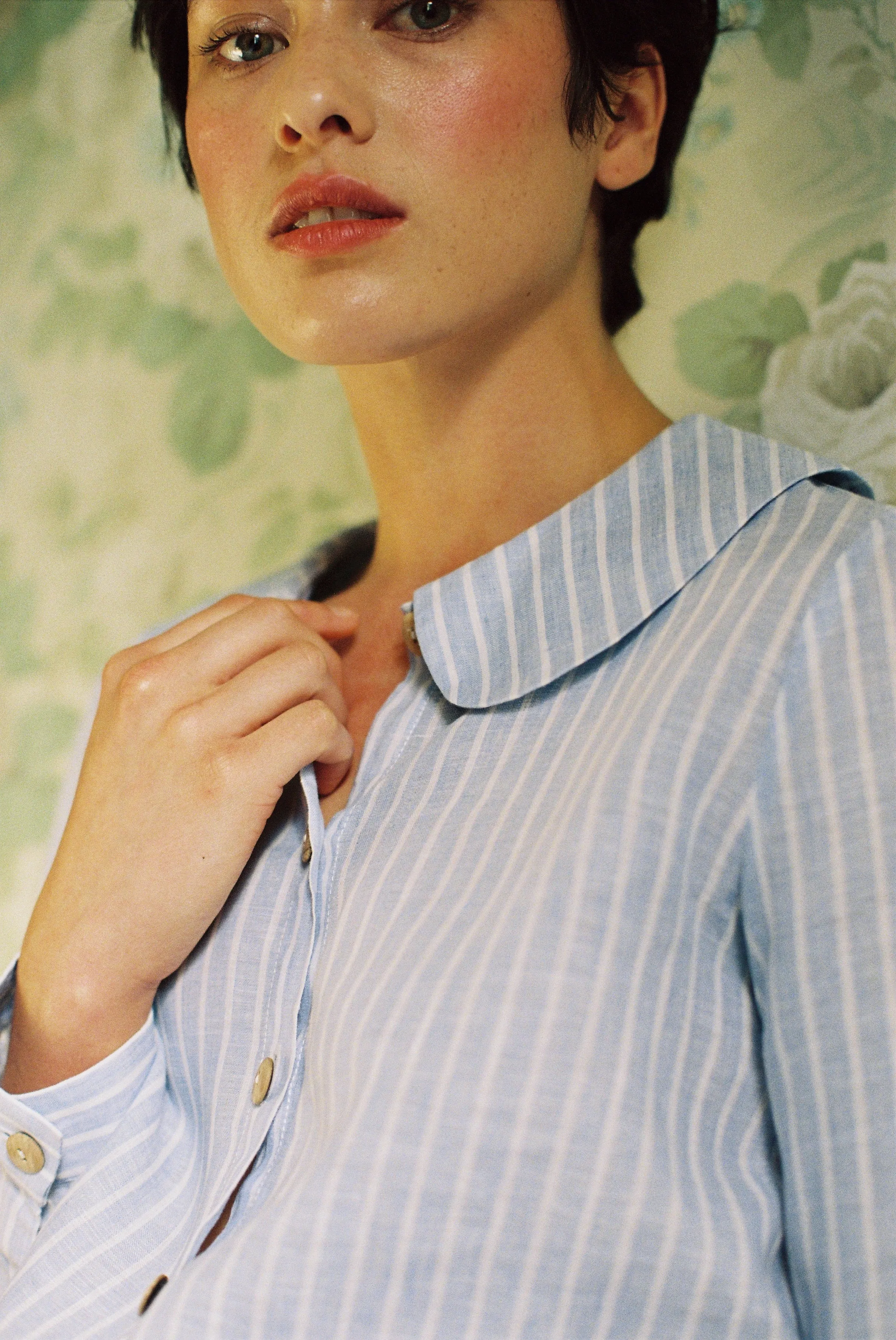 Claudine Linen Blouse in Baby Blue Stripe by Ma   Lin