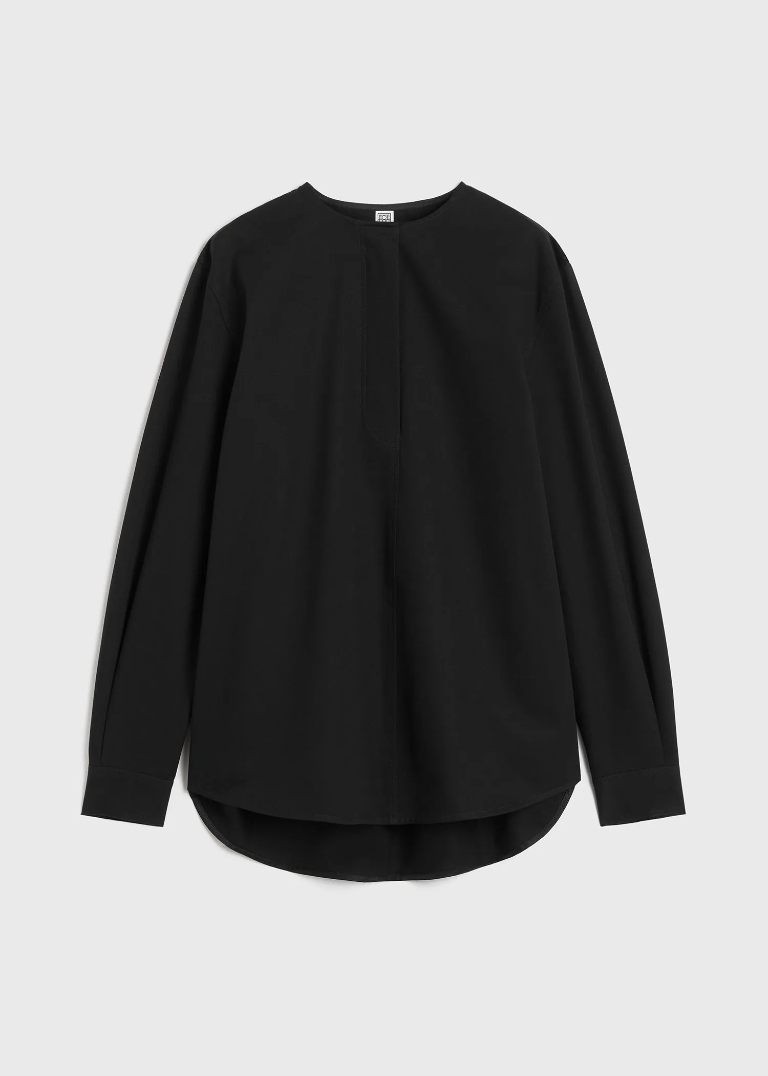 Collarless cotton-twill shirt black