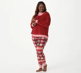 Cuddl Duds Petite Sherpa Pullover and Jersey Jogger Pajama Set Petite Petite Petite Small DeepRed/Ikat