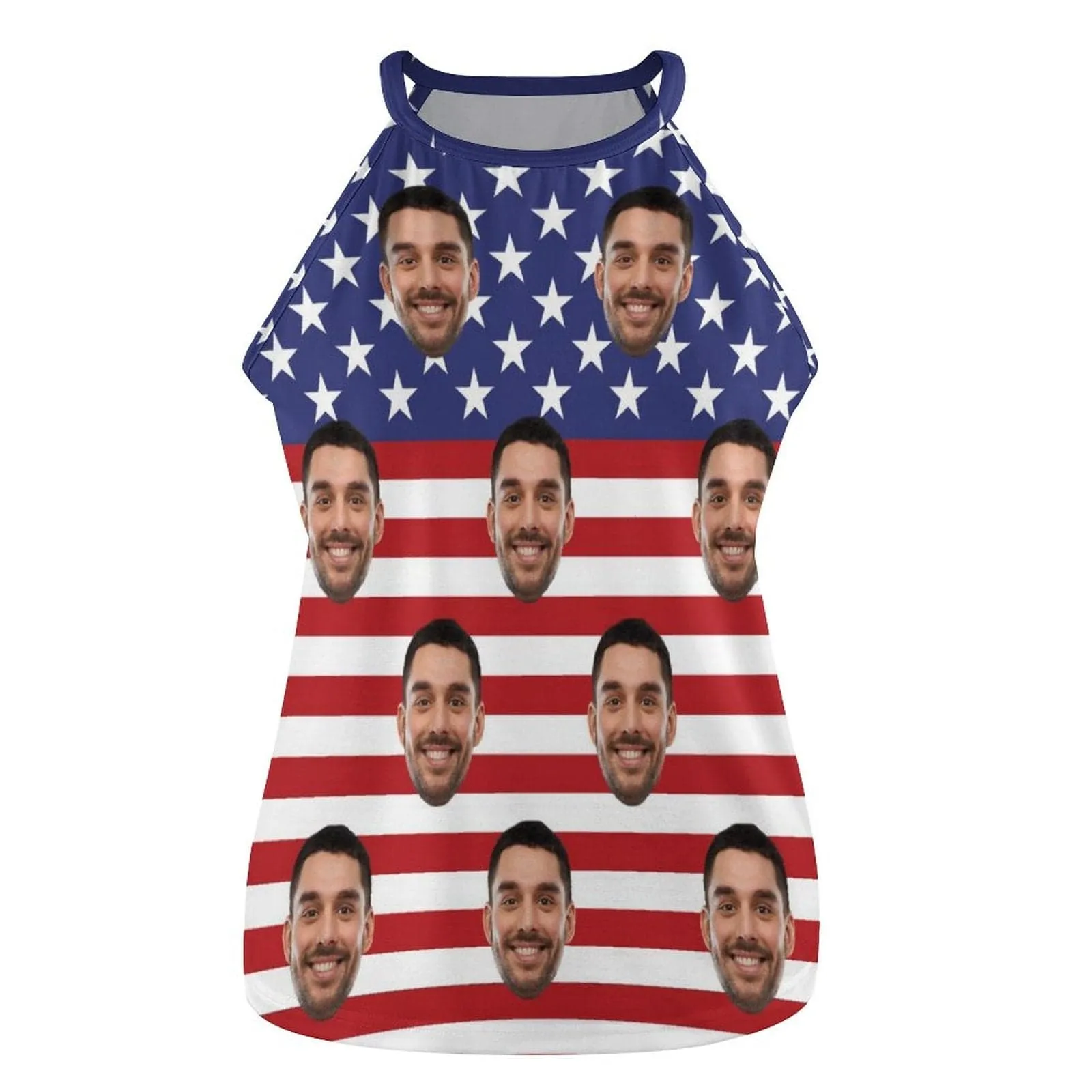 Custom Face Flag Tops Women's Print Halterneck Strapless Vest Loose Top for Independence Day