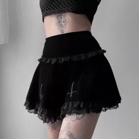 DARK FASHION EMBROIDERY LACE SUEDE SKIRT BY70181