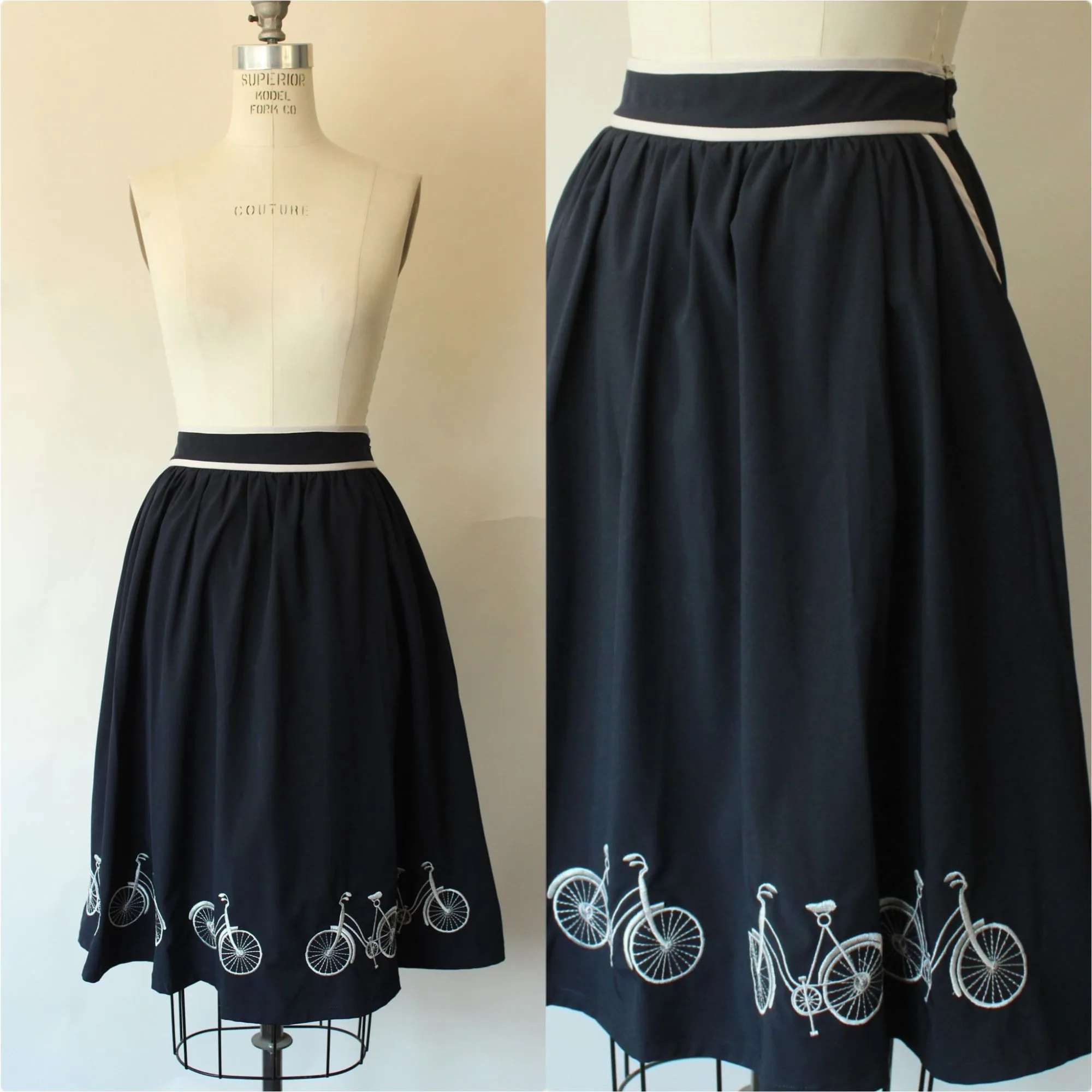 DaVinci Womens Skirt, Black with White Bicycles, Size Large