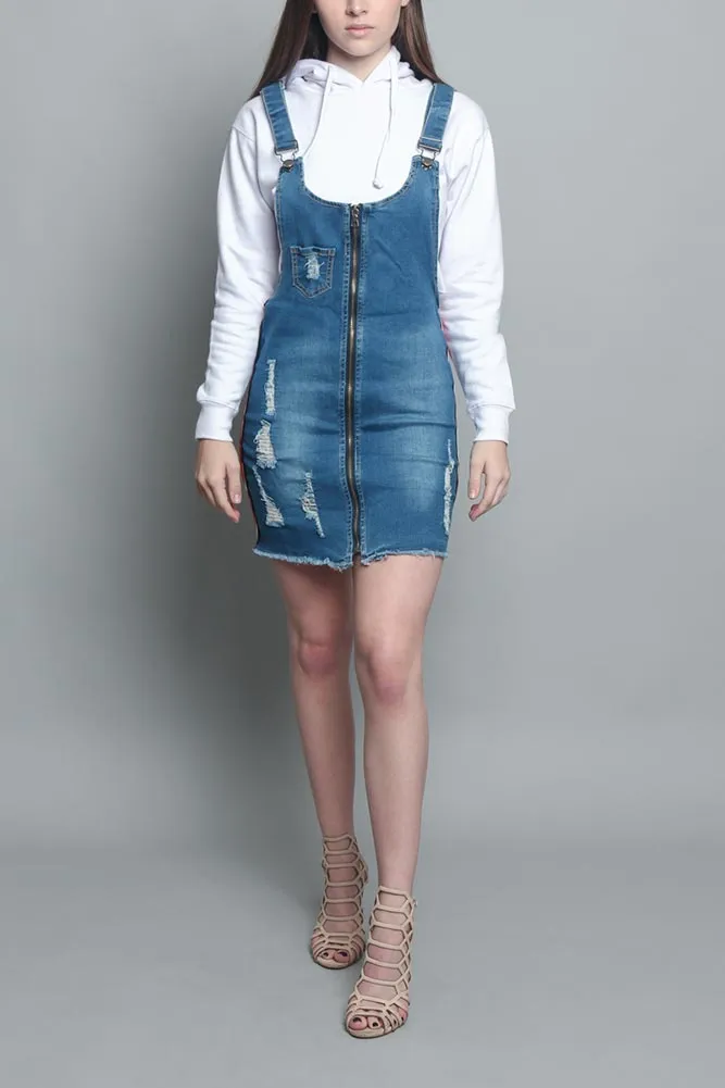 Destroyed Side Taped Denim Overall Dress