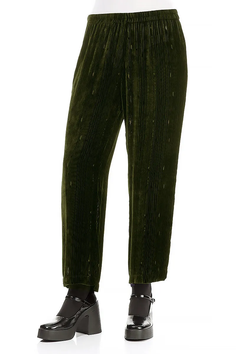 Devoré Stripes Khaki Silk Velvet Trousers