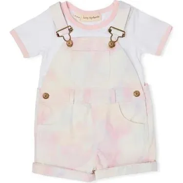 Dotty Dungarees Tie Dye Pink Rainbow Overall Shorts