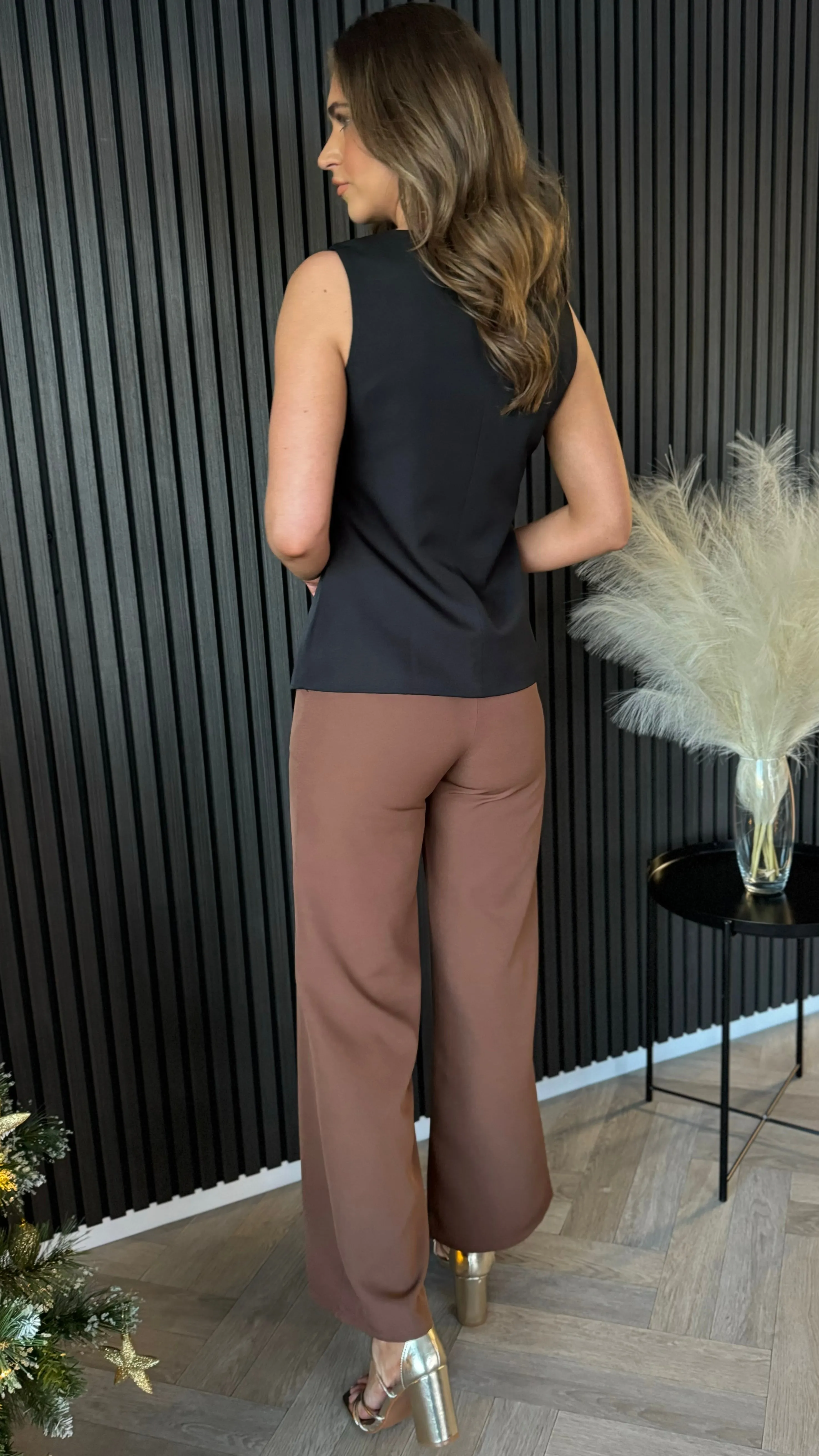 Effie Chocolate Brown Wide Leg Trousers